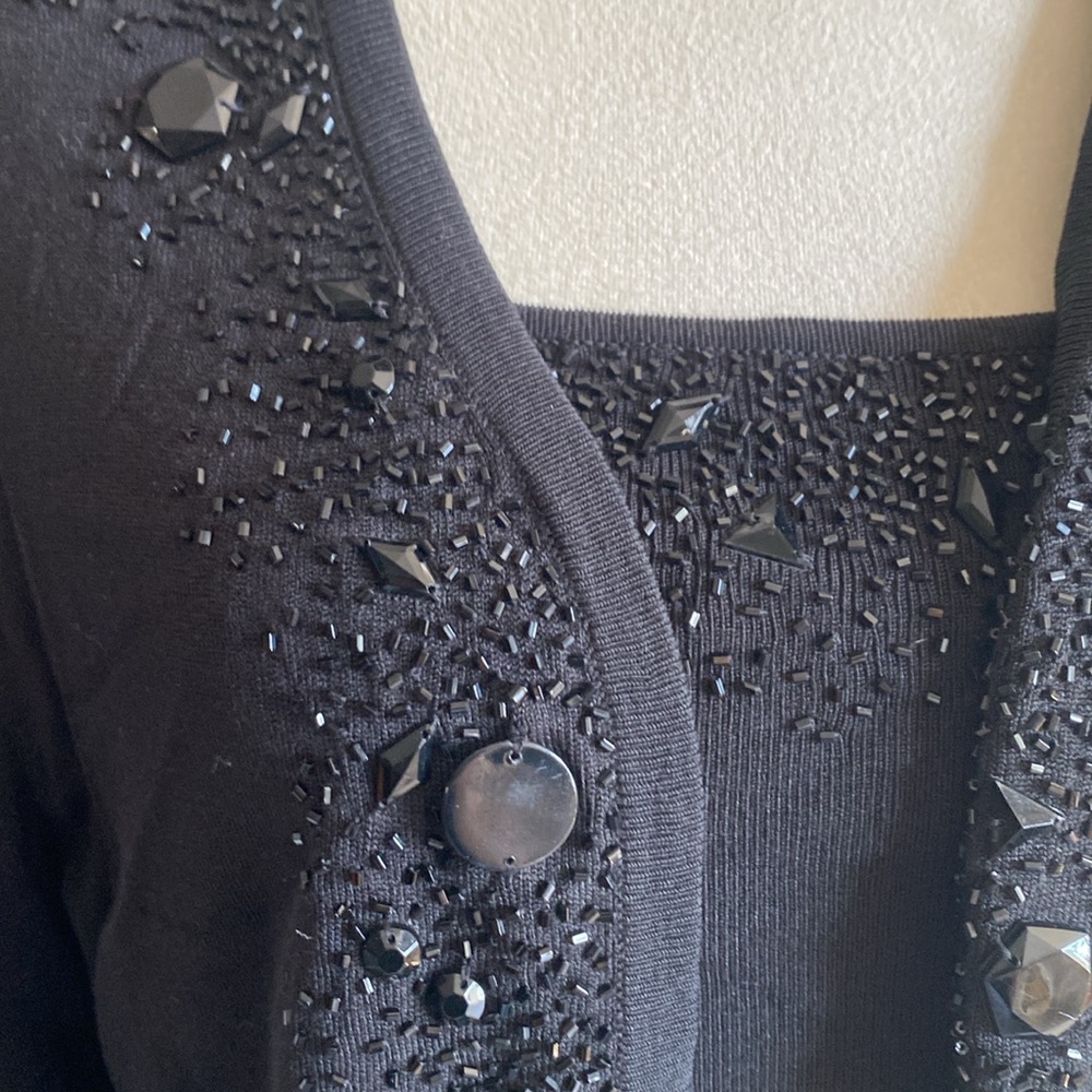 CARMEN MARC VALVO Black Embellished Tank Top and sweater twin set beaded - Picture 7 of 8
